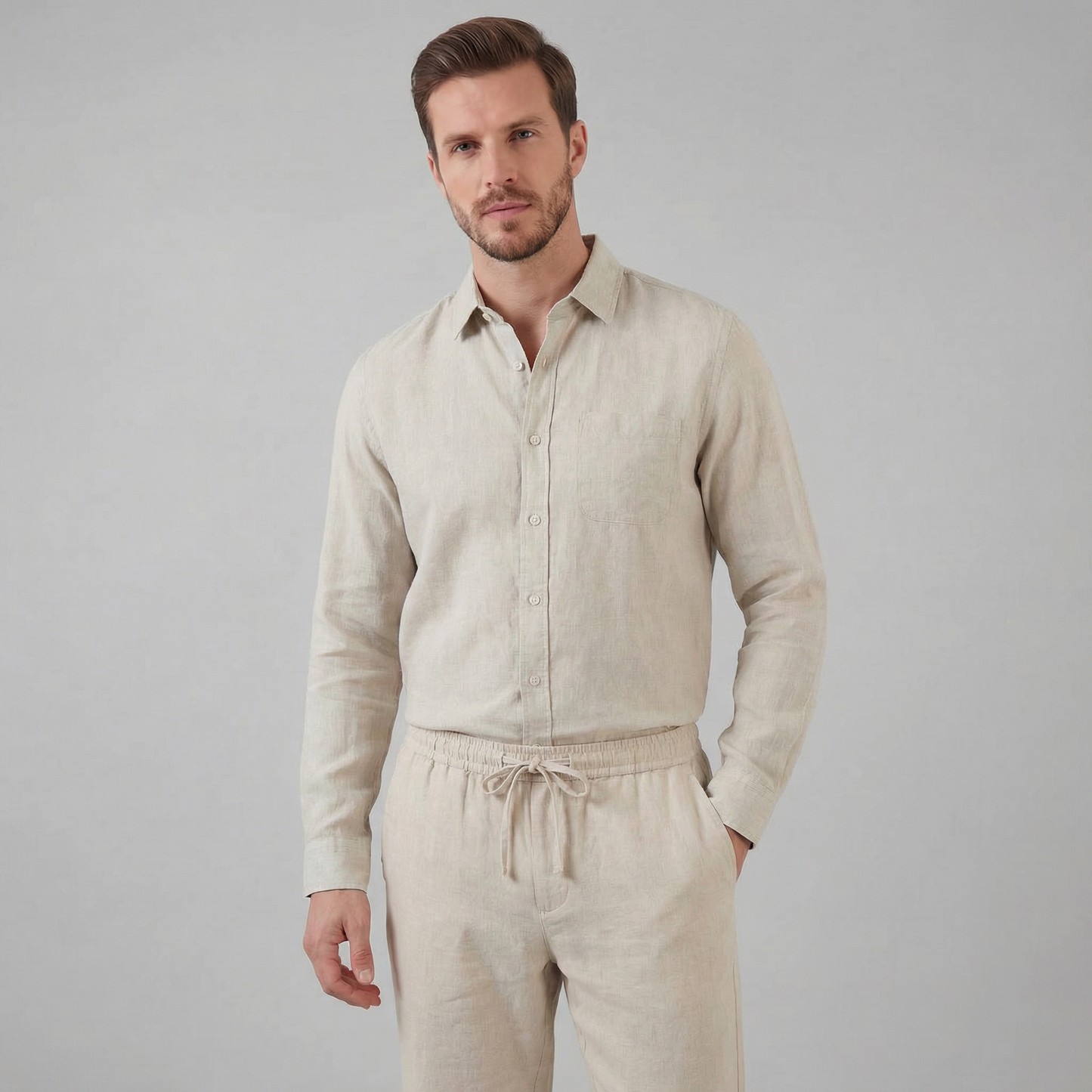 Men's Long Sleeve Linen Outfit Set