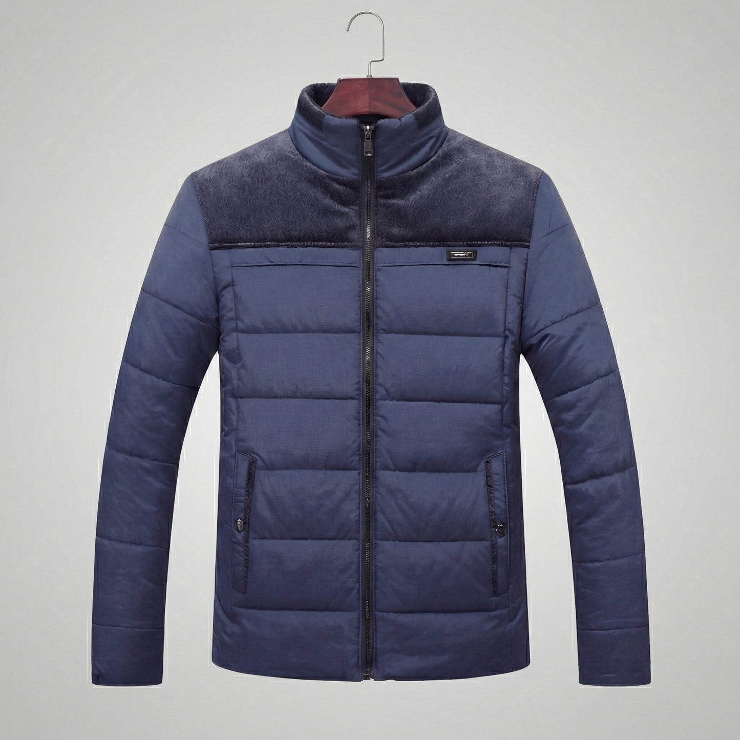 Men's Quilted Fleece Jacket with Stand-Up Collar