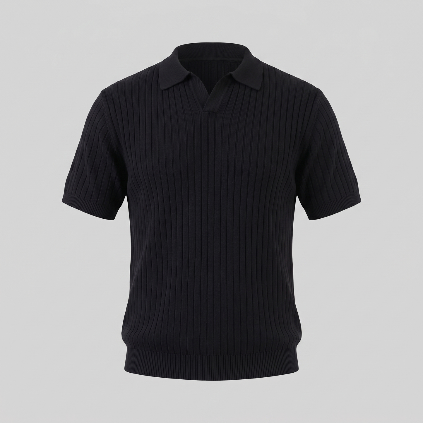 Men's Rib-Knit Polo Shirt with Short Sleeves