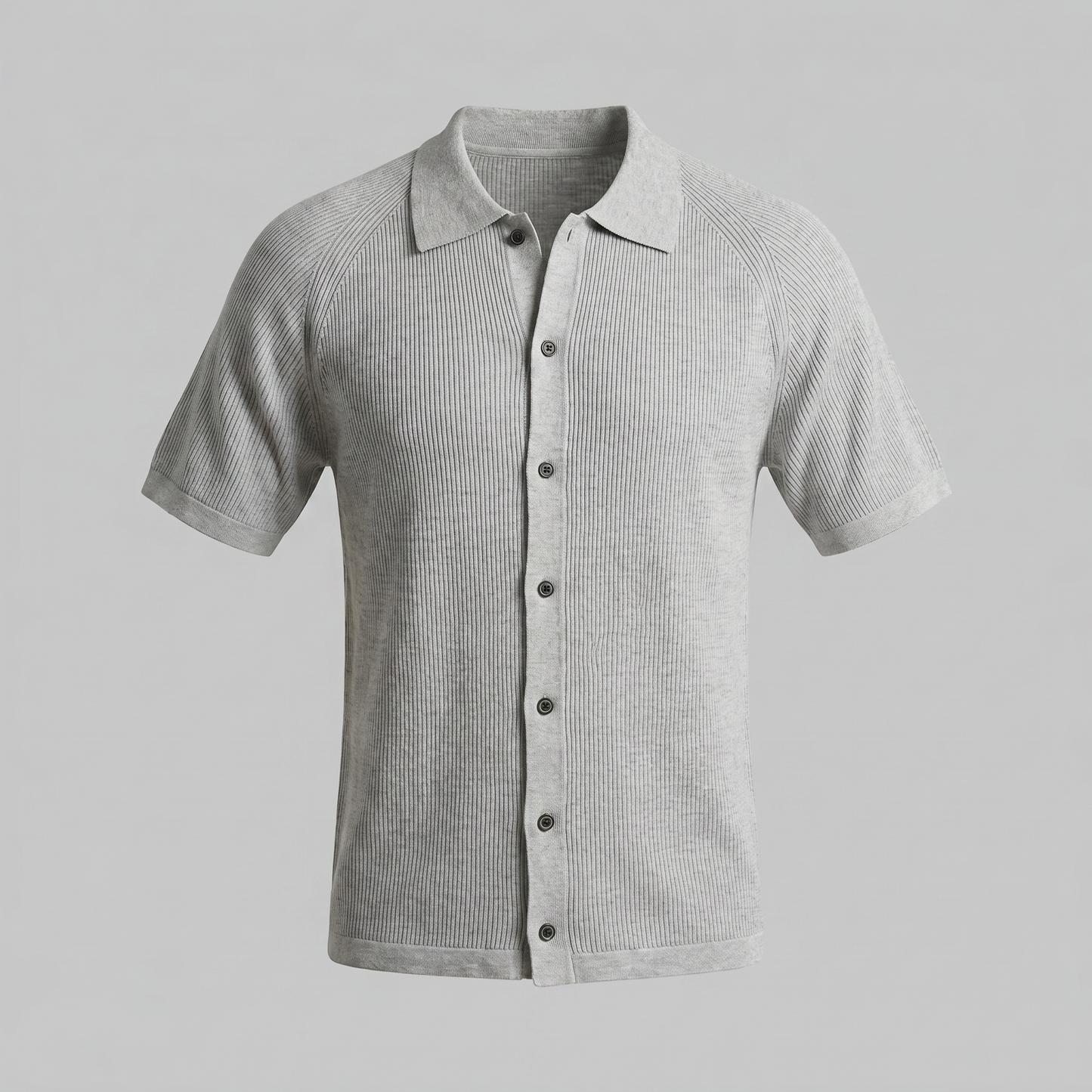 Men's Ribbed Knit Button-Through Polo