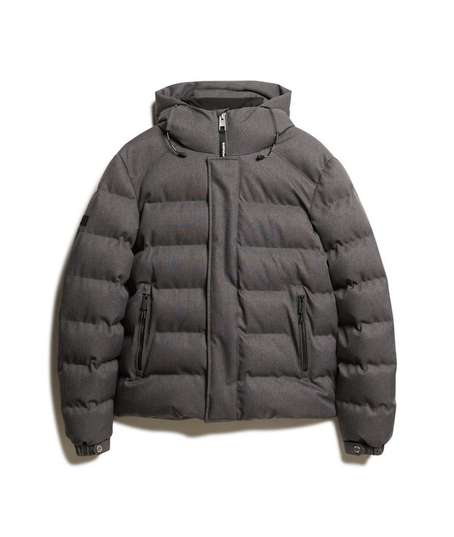 jaqueta Masculina Puffer Esportiva com Capuz em Tweed
