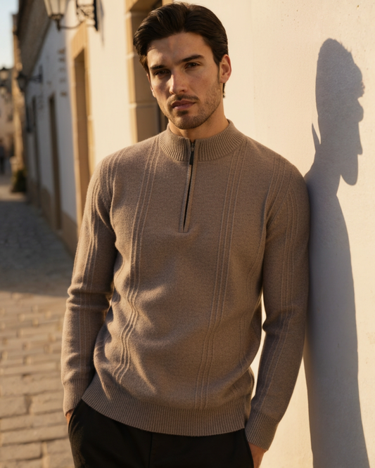 Premium Cashmere Ribbed Zip Sweater