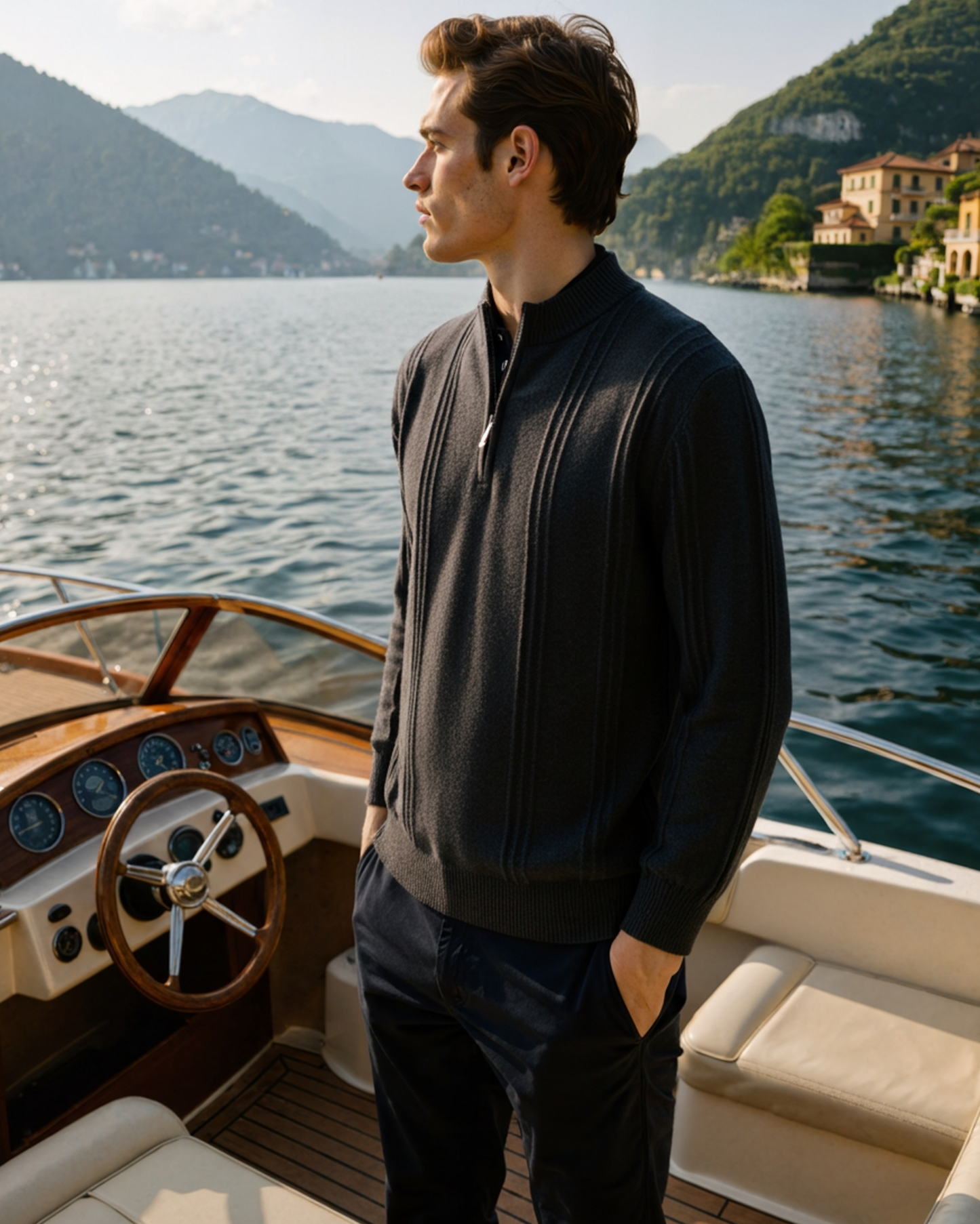 Premium Cashmere Ribbed Zip Sweater