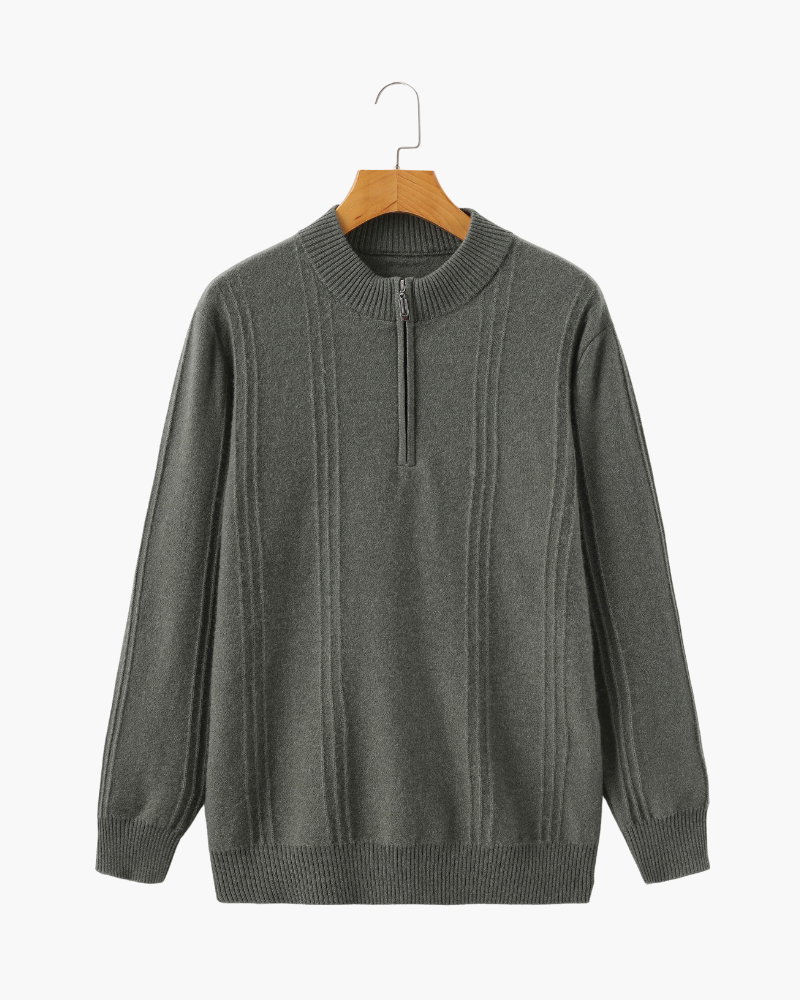 Premium Cashmere Ribbed Zip Sweater