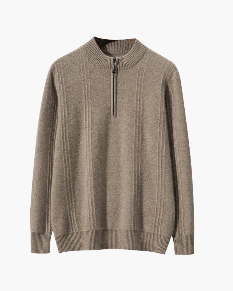 Premium Cashmere Ribbed Zip Sweater