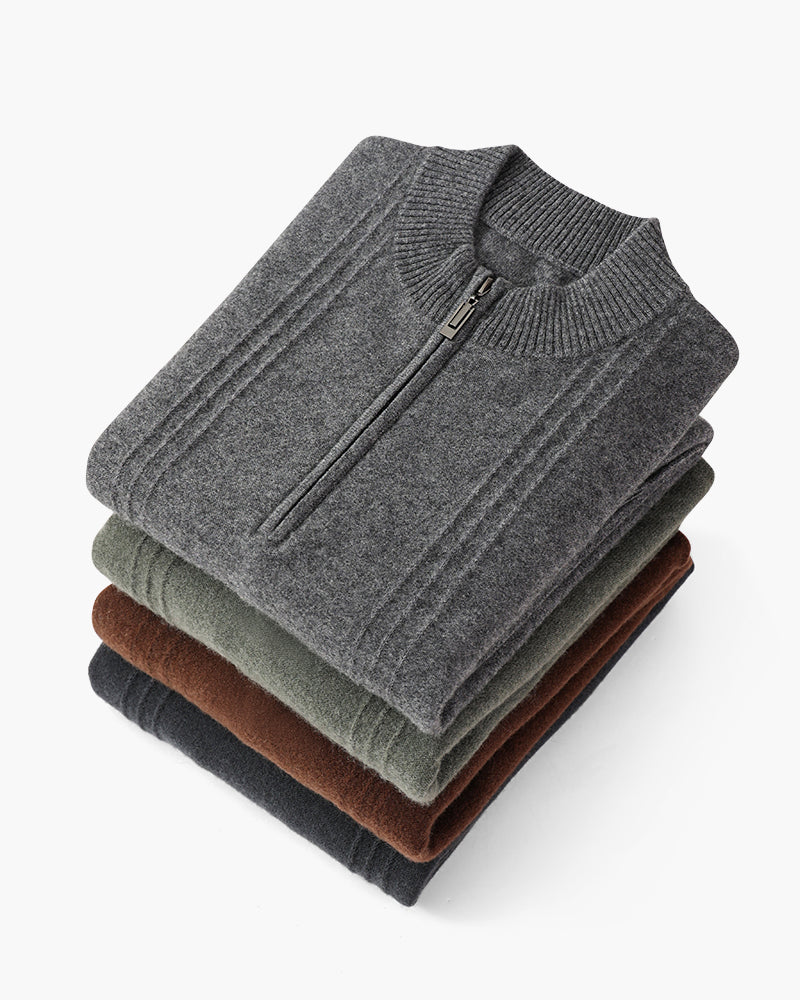 Premium Cashmere Ribbed Zip Sweater