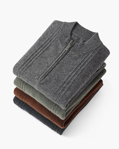 Premium Cashmere Ribbed Zip Sweater