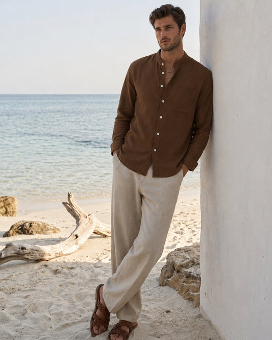 Wearing Men Luxury Textured Cotton Shirt