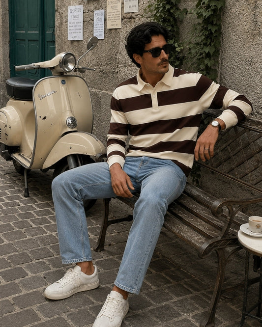 Wearing Men Vintage Stripe Rugby Polo