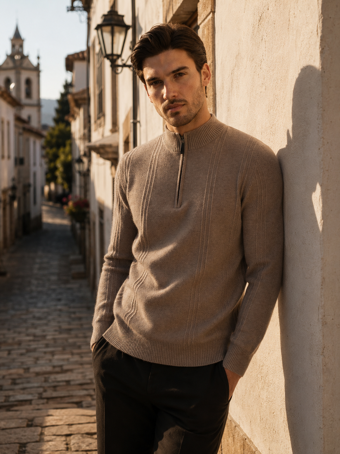 Premium Cashmere Ribbed Zip Sweater