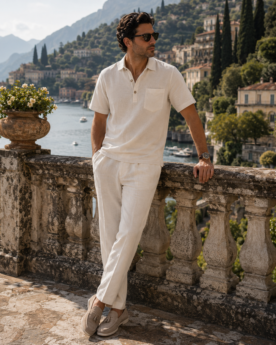 Wearing the Casablanca Lightweight Linen Polo