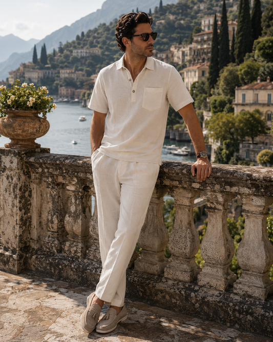 Wearing the Casablanca Lightweight Linen Polo