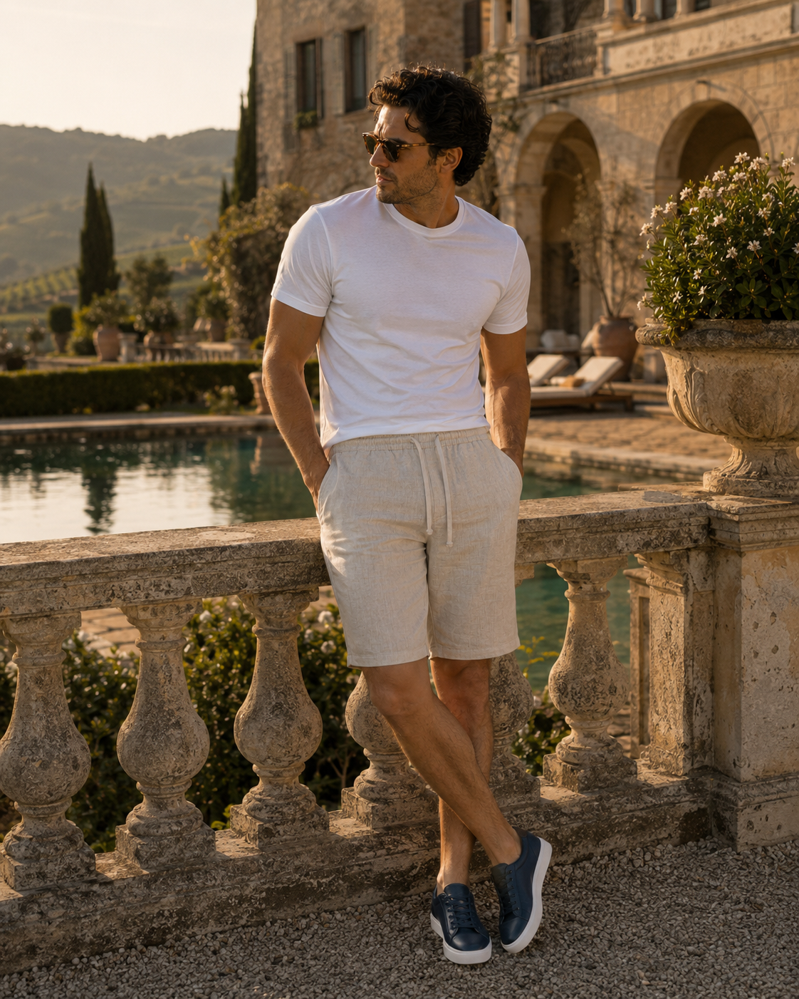 Wearing the Men's Linen Casual Shorts