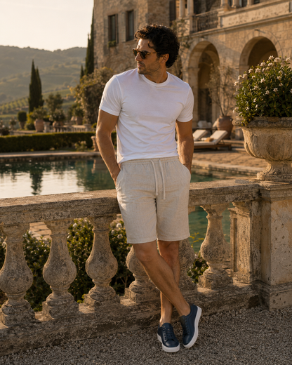 Wearing the Men's Linen Casual Shorts