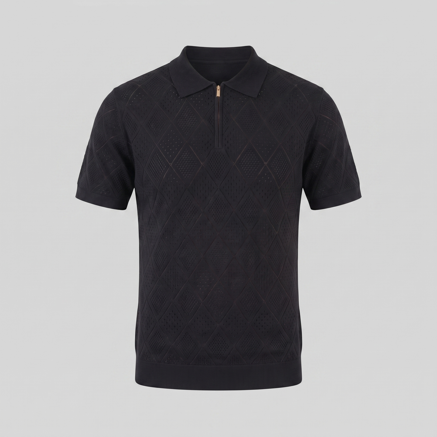 Men's Argyle Pointelle Summer Zip Polo