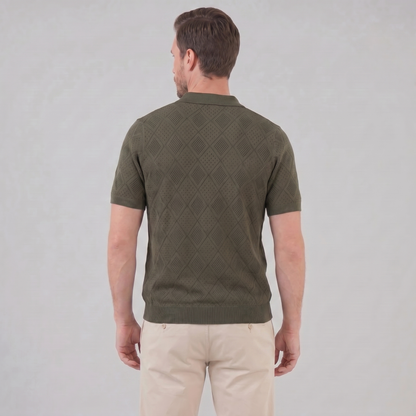 Men's Argyle Pointelle Summer Zip Polo