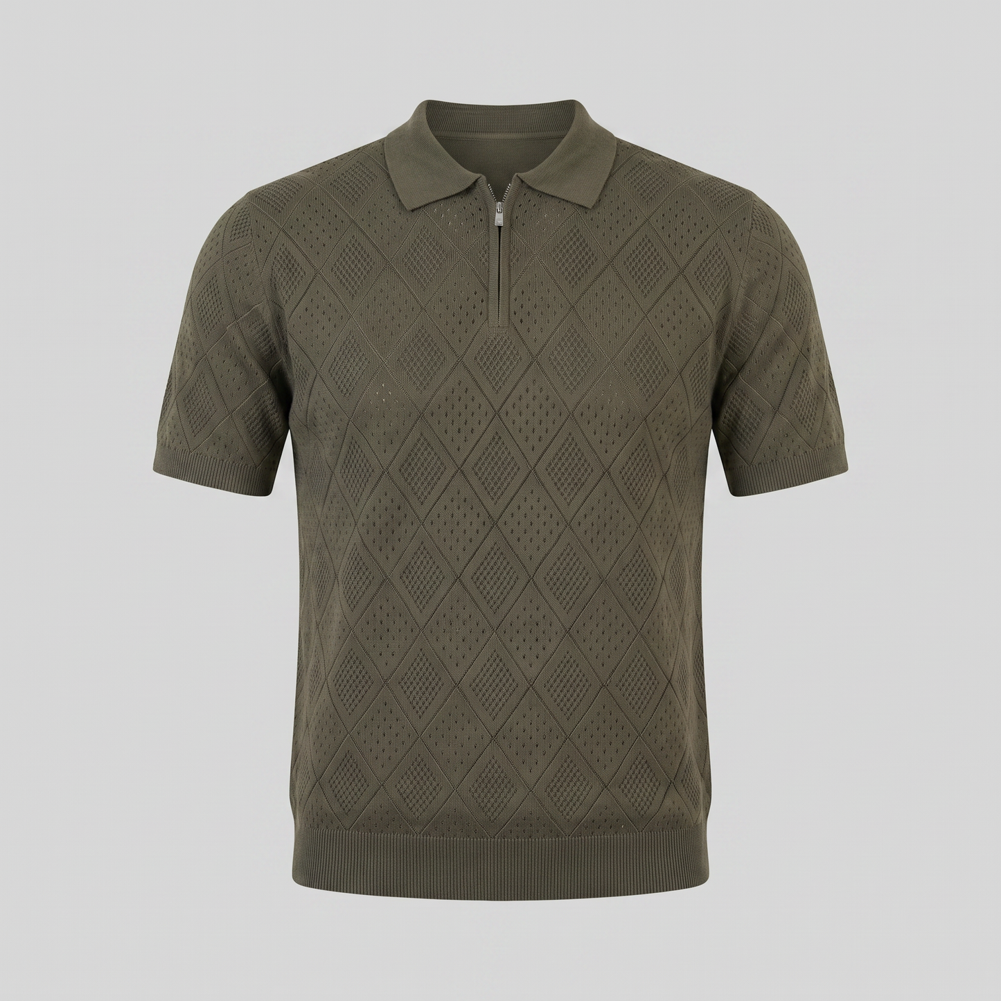 Men's Argyle Pointelle Summer Zip Polo