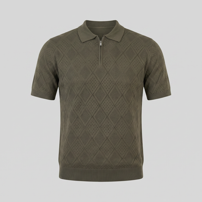 Men's Argyle Pointelle Summer Zip Polo