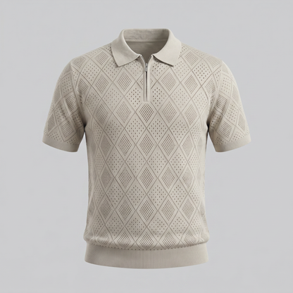 Men's Argyle Pointelle Summer Zip Polo