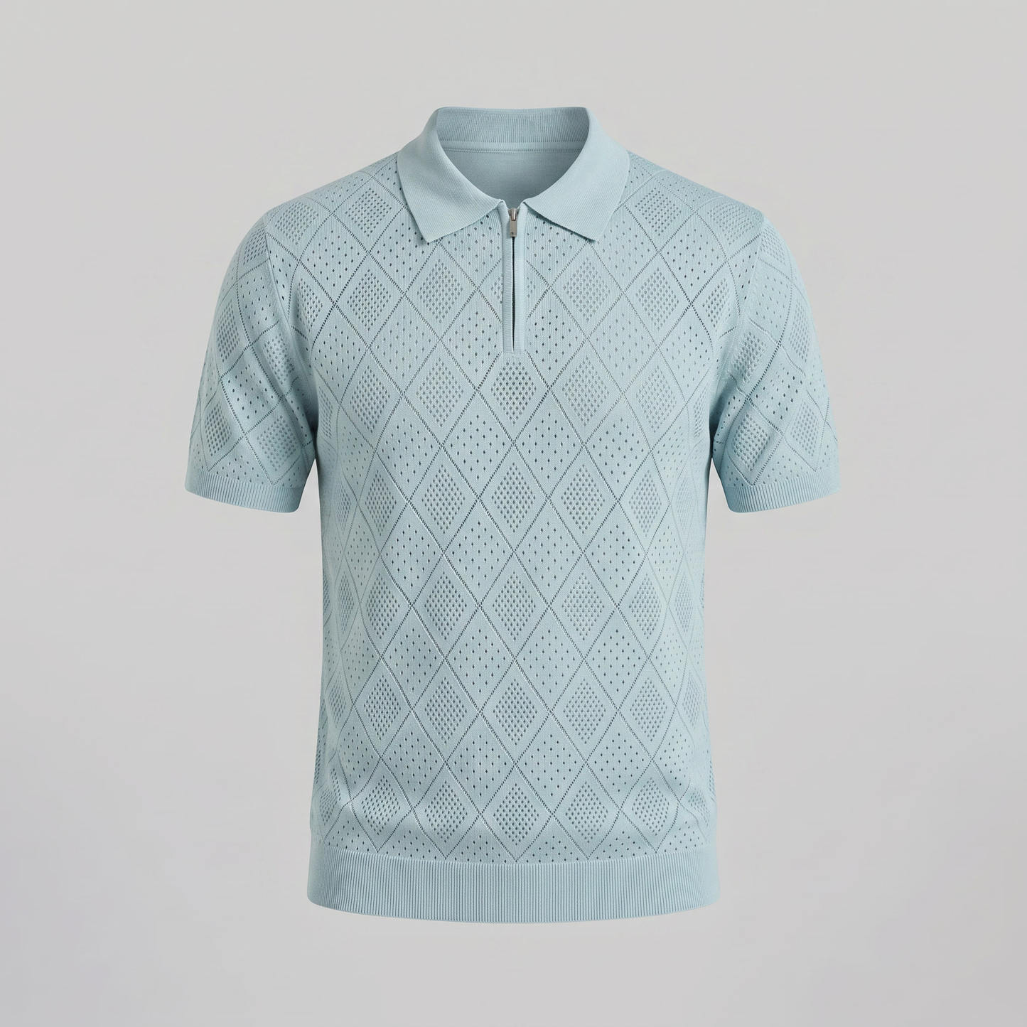 Men's Argyle Pointelle Summer Zip Polo