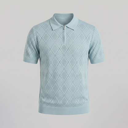 Men's Argyle Pointelle Summer Zip Polo