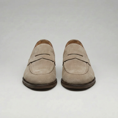 Men's Beige Suede Penny Loafers