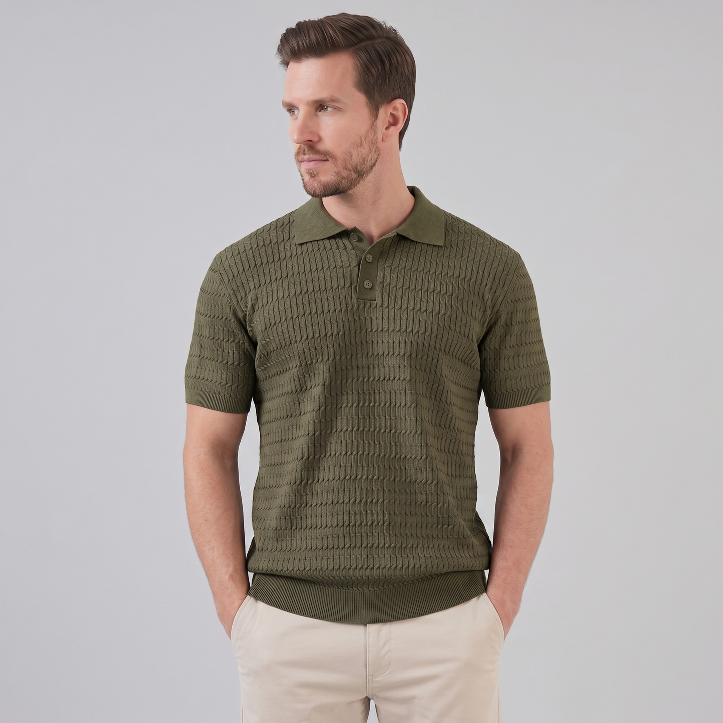 Men's Cable Texture Knit Polo