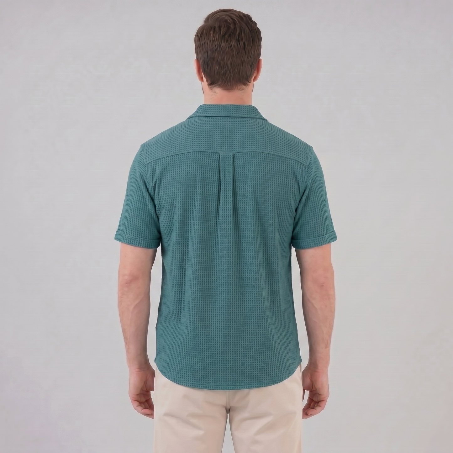 Men's Casual Waffle Textured Button-Up Shirt