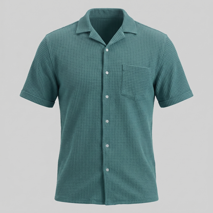 Men's Casual Waffle Textured Button-Up Shirt