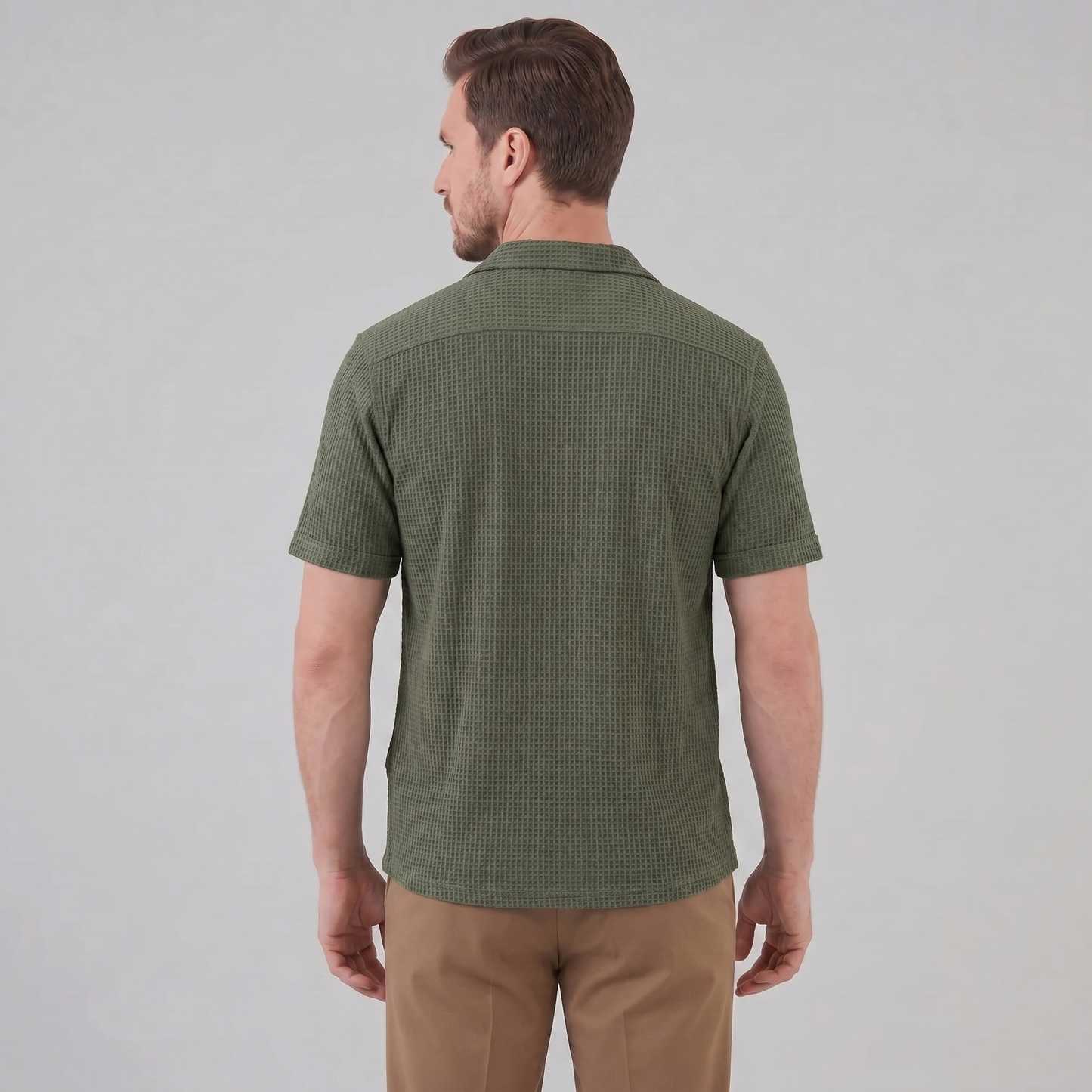 Men's Casual Waffle Textured Button-Up Shirt