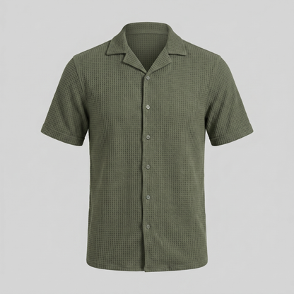 Men's Casual Waffle Textured Button-Up Shirt
