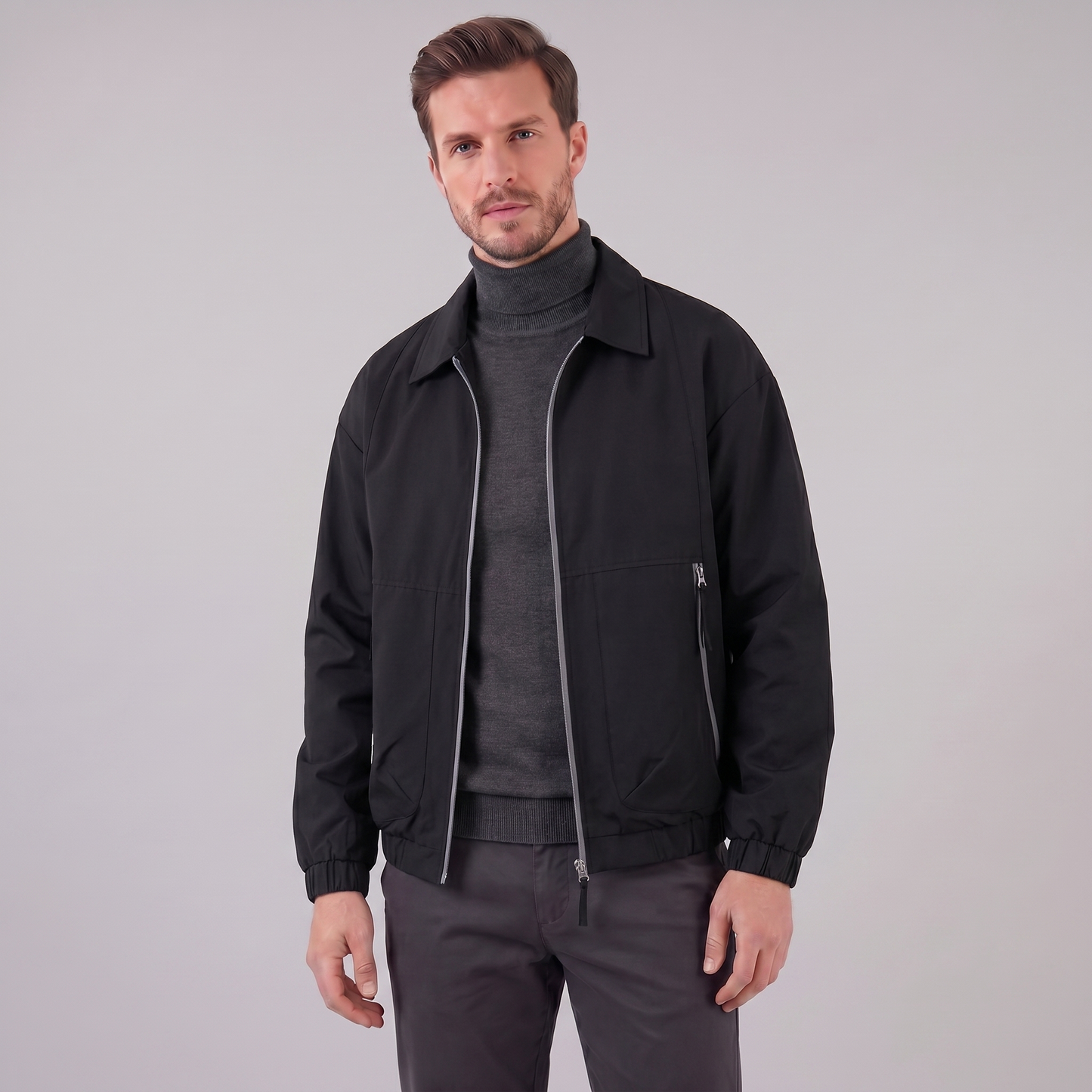 Men's Collared Zip-Through Casual Jacket