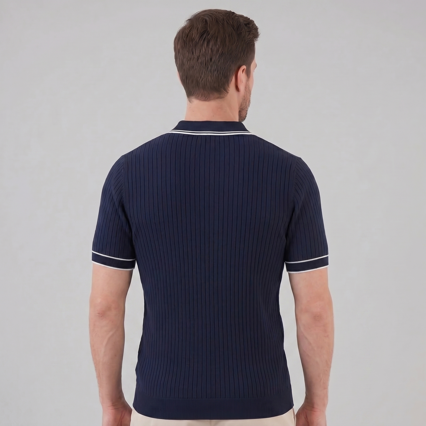 Men's Contrast Trim Ribbed Knit Polo