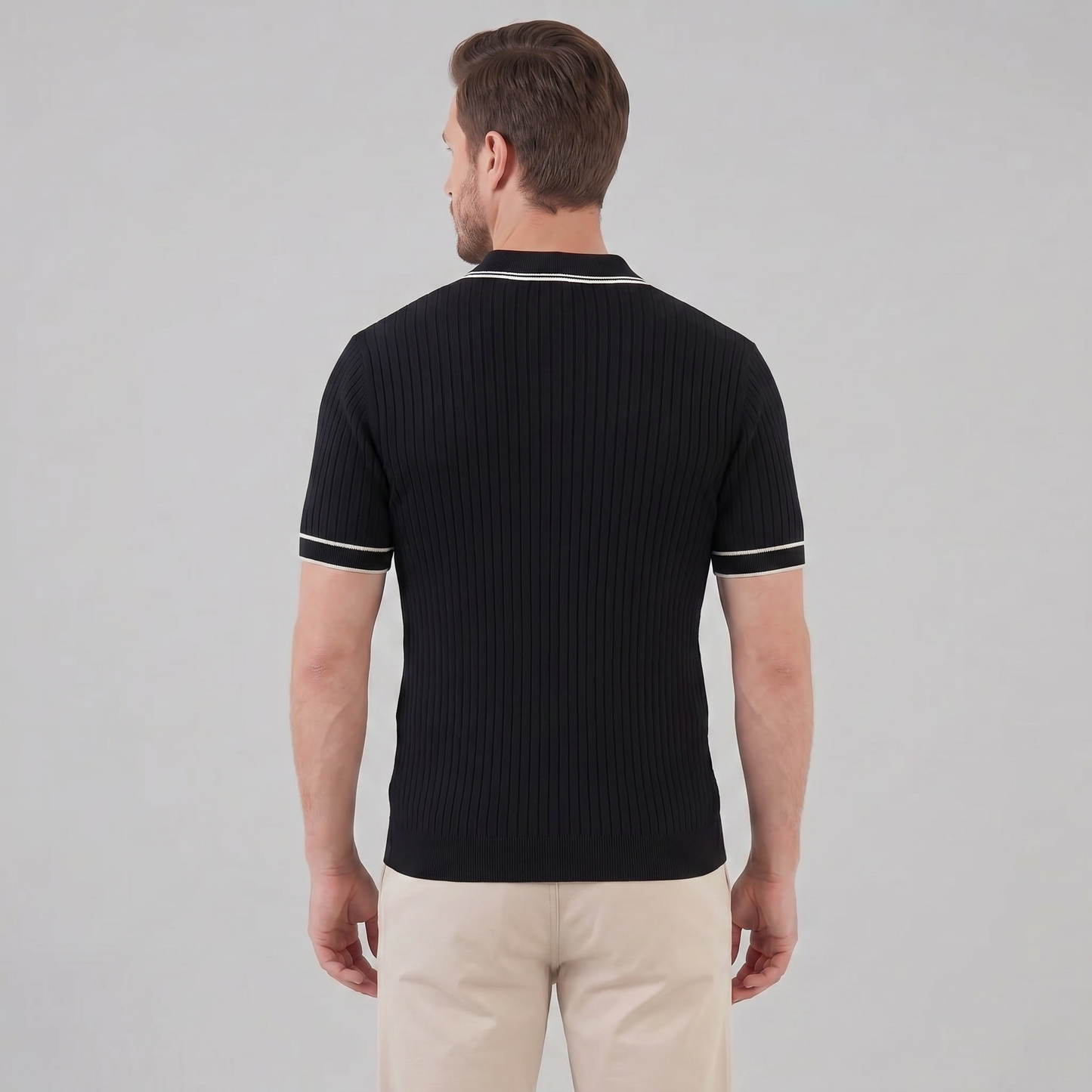 Men's Contrast Trim Ribbed Knit Polo