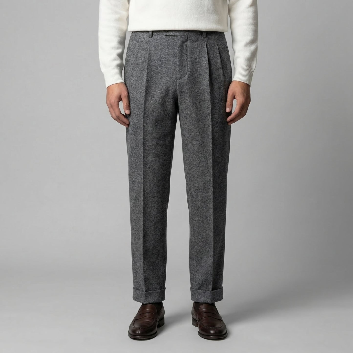Men's Elegant Pleated Trousers with Side Adjuster