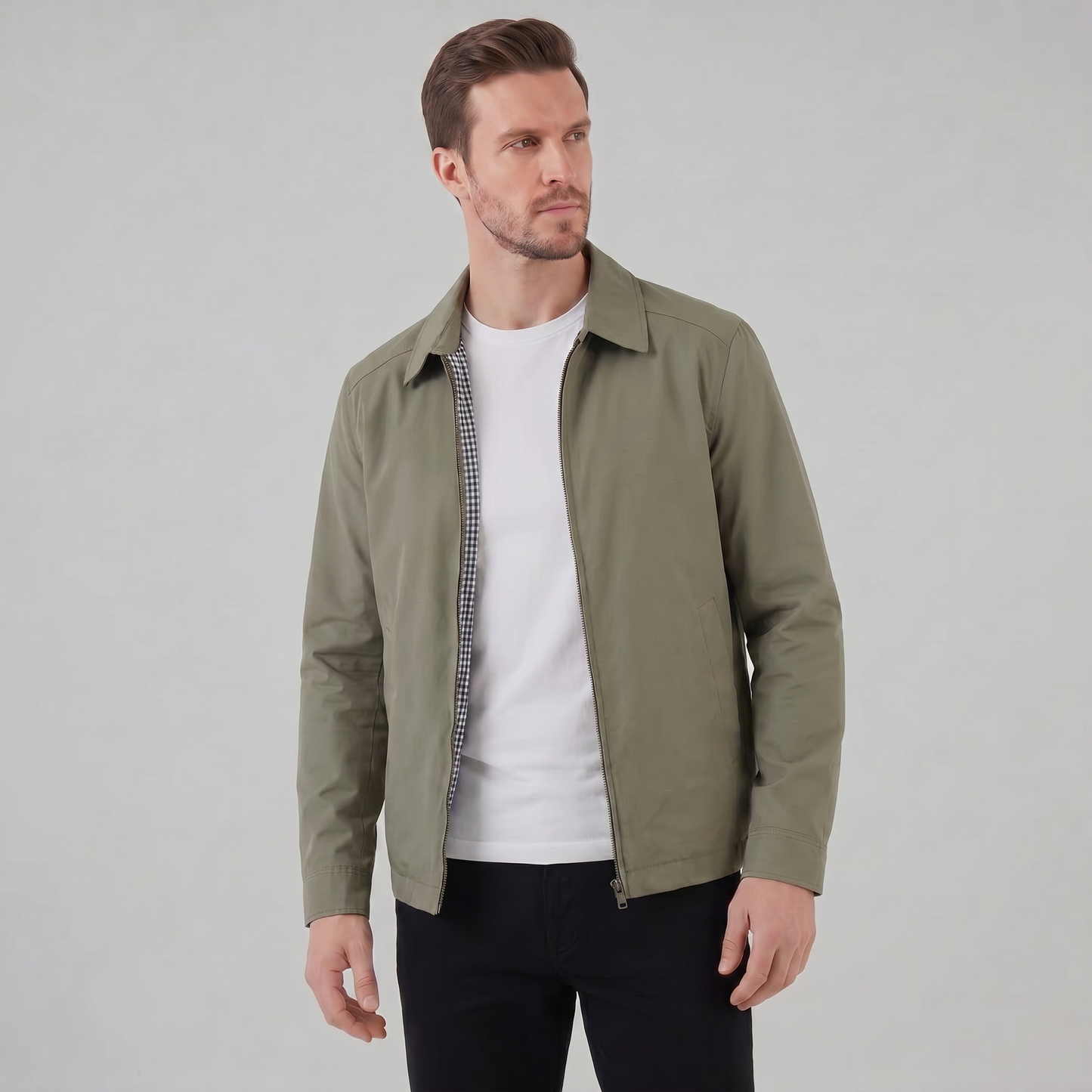 Men's Harrington Jacket with Check Lining