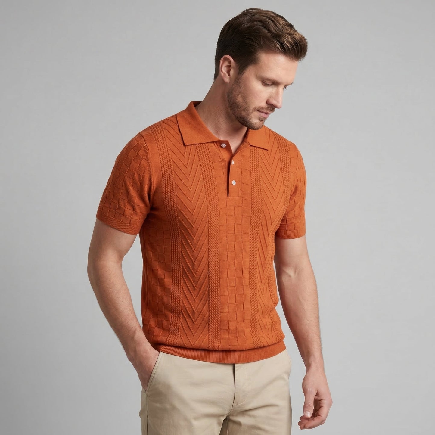 Men's Jacquard Polo Shirt - Slim Tailored Fit