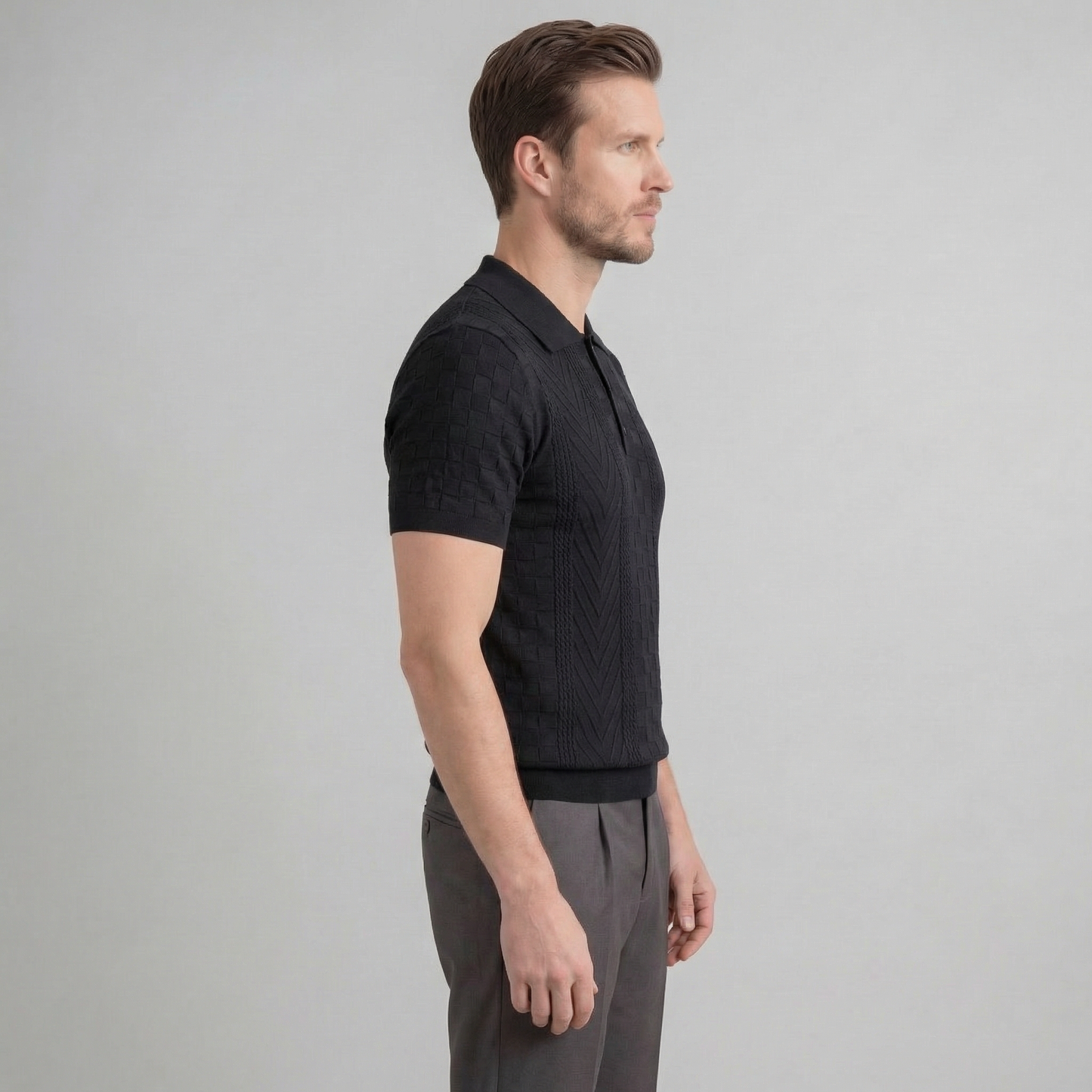 Men's Jacquard Polo Shirt - Slim Tailored Fit