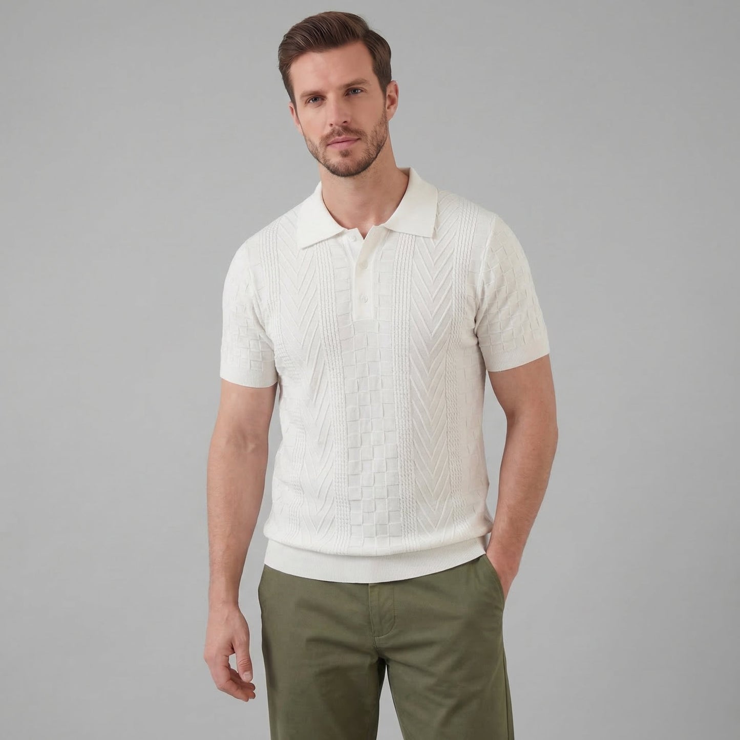 Men's Jacquard Polo Shirt - Slim Tailored Fit