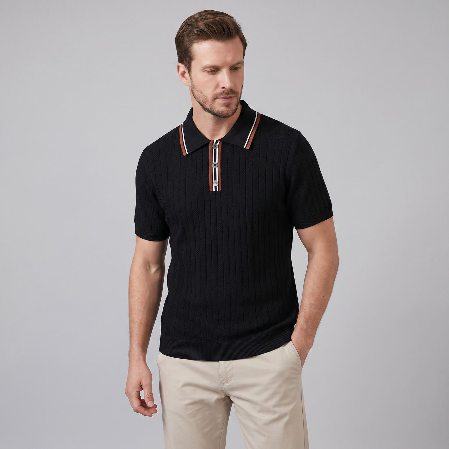 Men's Knit Polo Shirt with Contrast Collar