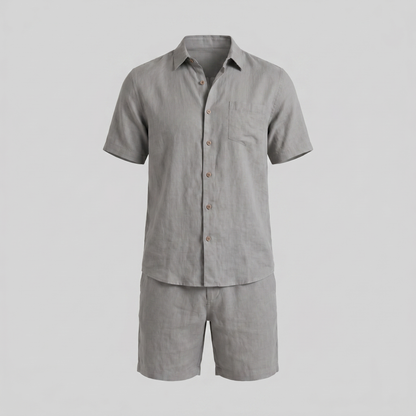 Men's Linen Camp Collar Shirt and Shorts Set