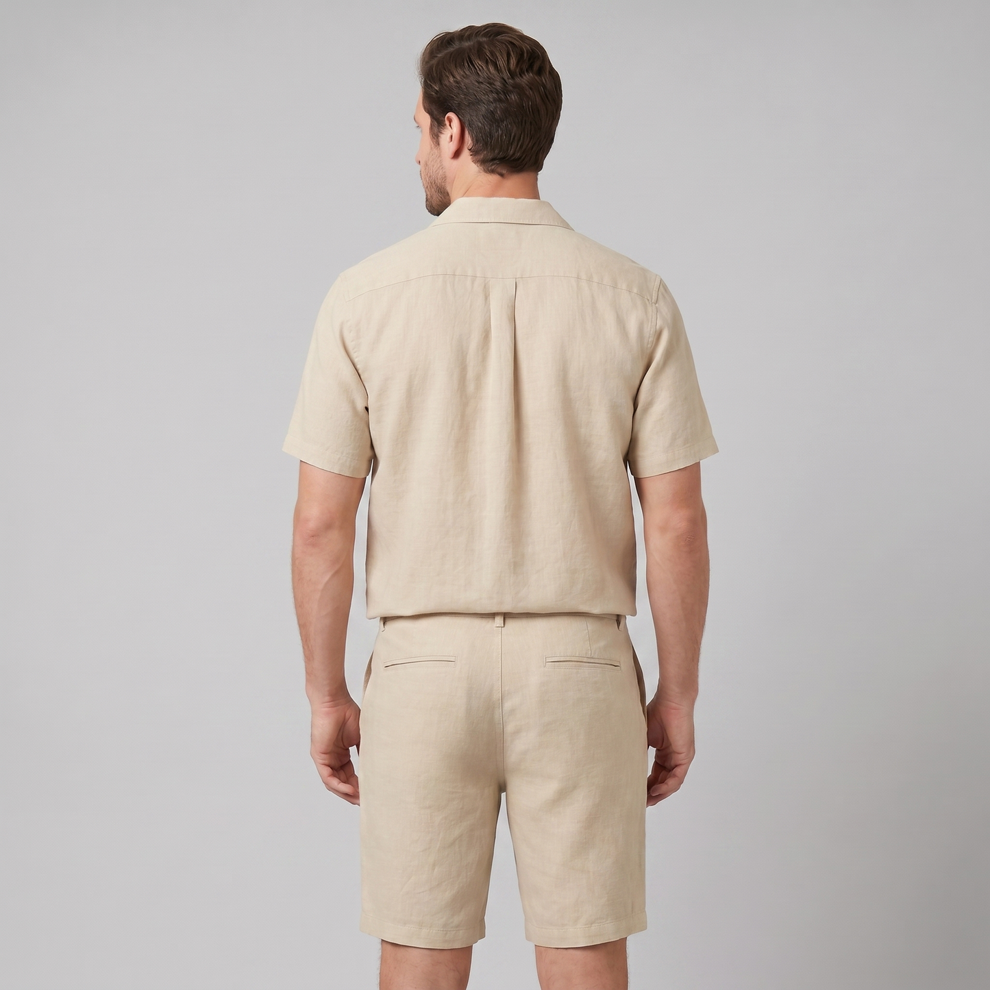 Men's Linen Camp Collar Shirt and Shorts Set