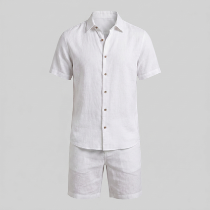 Men's Linen Camp Collar Shirt and Shorts Set