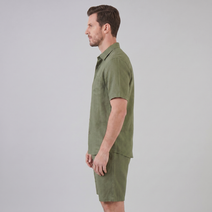 Men's Linen Camp Collar Shirt and Shorts Set