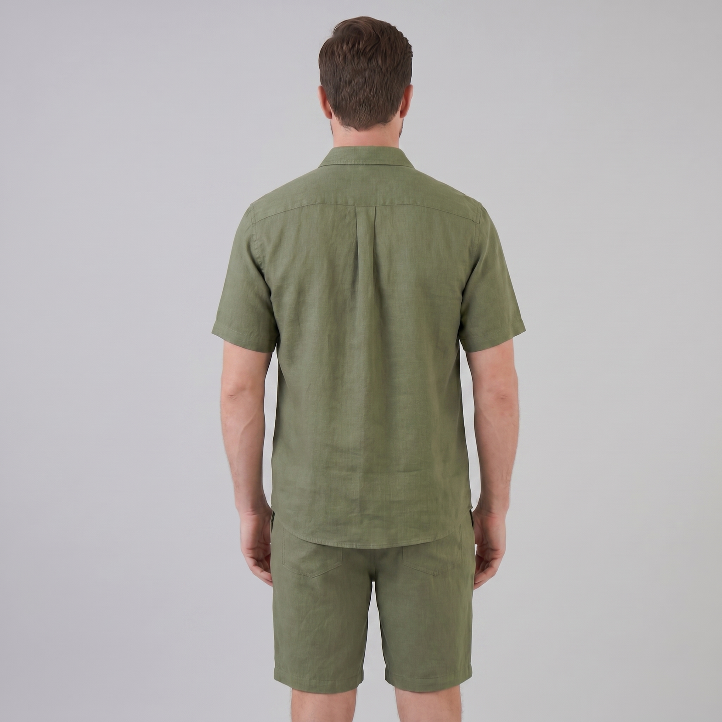 Men's Linen Camp Collar Shirt and Shorts Set