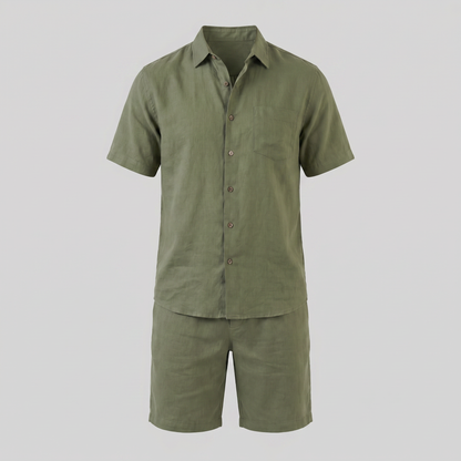 Men's Linen Camp Collar Shirt and Shorts Set