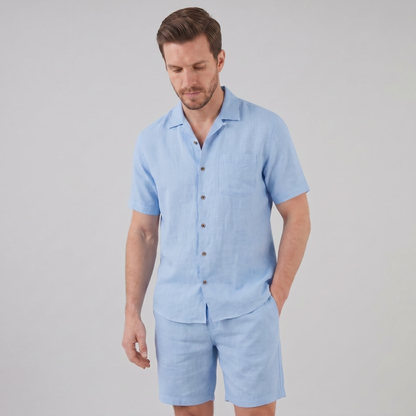 Men's Linen Camp Collar Shirt and Shorts Set