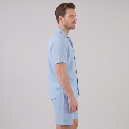 Men's Linen Camp Collar Shirt and Shorts Set