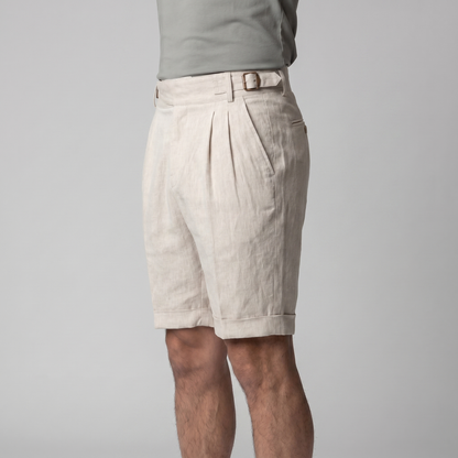 Men's Linen Classic Shorts with Adjustable Waist and Pleats