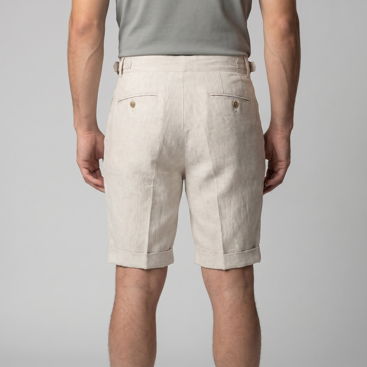 Men's Linen Classic Shorts with Adjustable Waist and Pleats